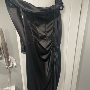 Off shoulder black silky dress